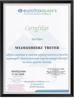 Certyfikat Eurotax – wycena pojazdów używanych i kosztorysowanie napraw, 2008