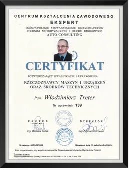 Certyfikat rzeczoznawcy maszyn i urządzeń oraz środków technicznych, CKZ EKSPERT, 2008