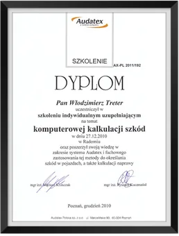 Dyplom Audatex – komputerowa kalkulacja szkód, 2010