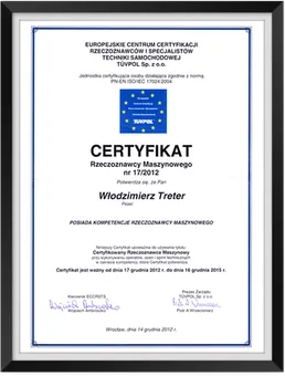 Certyfikat TÜVPOL – Rzeczoznawca Maszynowy nr 17/2012, 2012