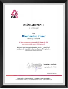 Bescheinigung – Programm V-SIM in der Unfallrekonstruktion, 2013